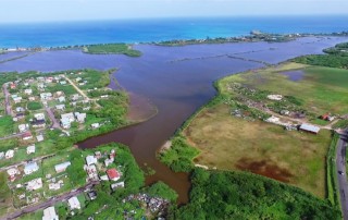 Aerial image of the McKinnon's watershed project site on Antigua's northwest coast after a heavy rainfall. Photo: Marlon Jeffers