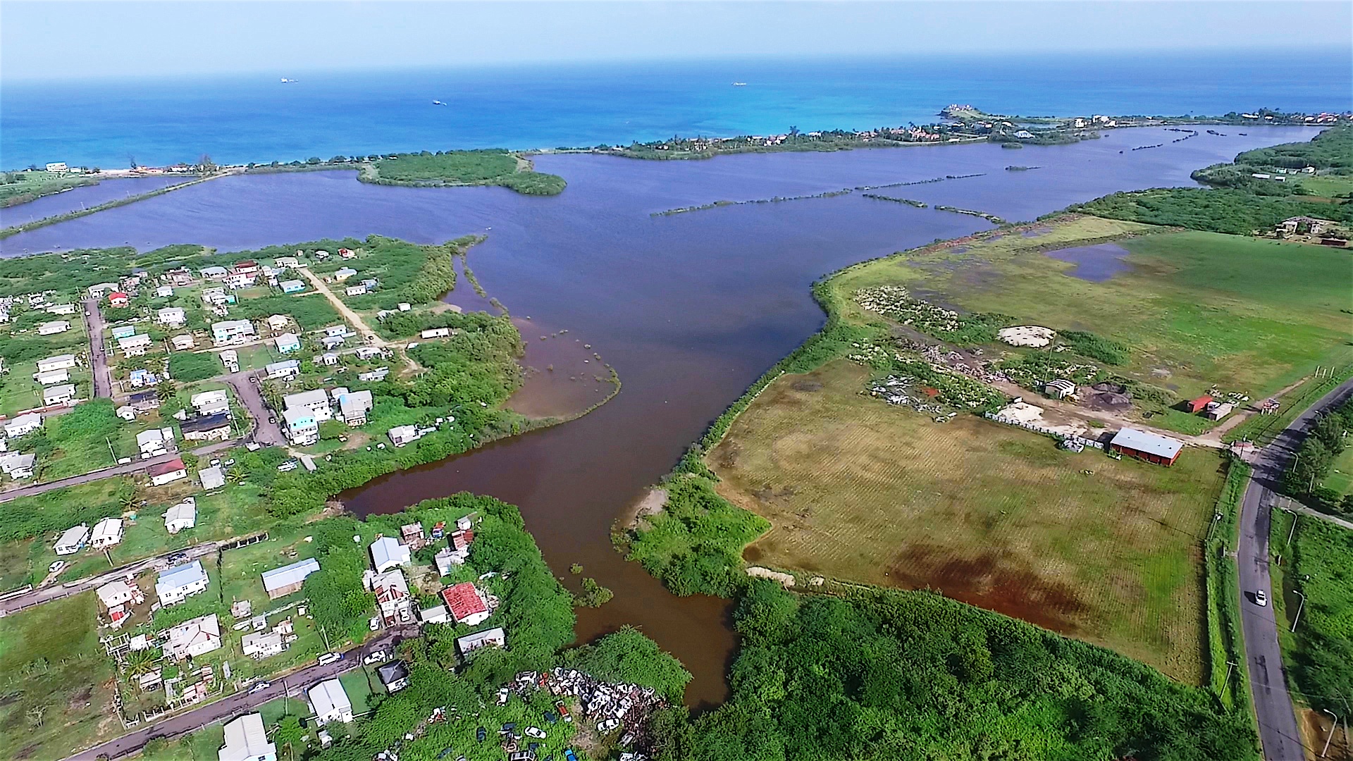 Aerial image of the McKinnon's watershed project site on Antigua's northwest coast after a heavy rainfall. Photo: Marlon Jeffers