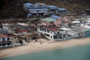 An aerial view of the houses destroyed by Irma during the visit of France's President Emmanuel Macron to the French Caribbean island of St Martin September 12, 2017. (FILE)