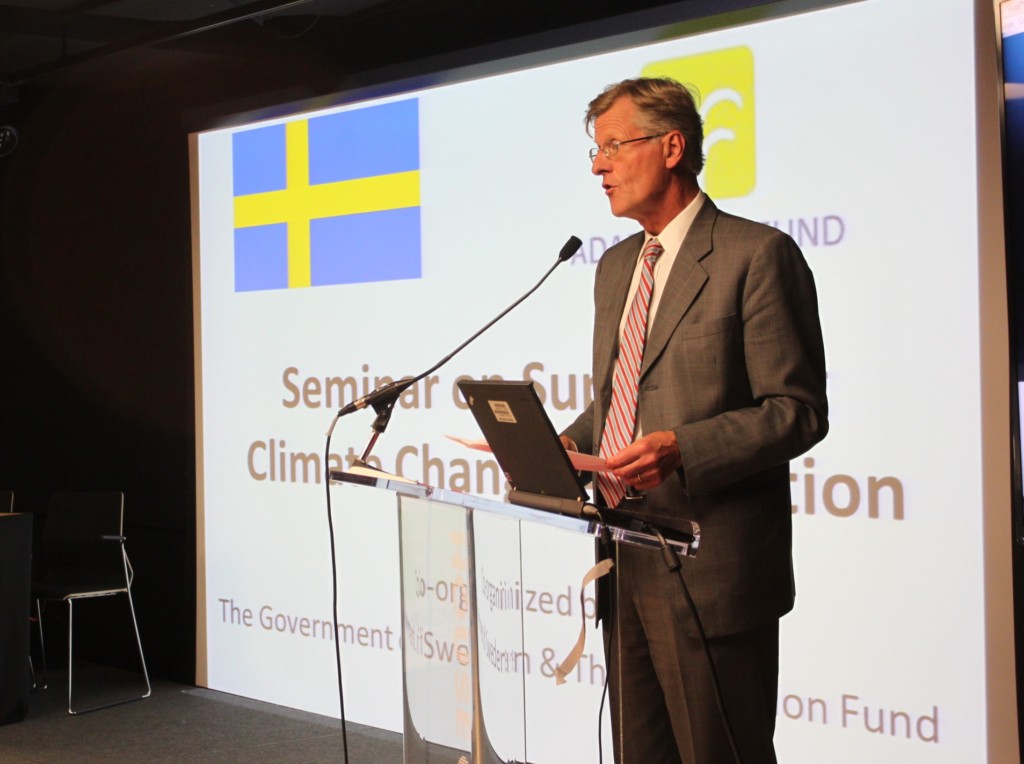 Then-Swedish Ambassador to the U.S., His Excellency Jonas Hafström, speaking at a May 22, 2013 seminar organized by the Adaptation Fund at the House of Sweden in Washington, D.C., which is also the site of the Swedish embassy. The seminar focused on supporting climate change adaptation.